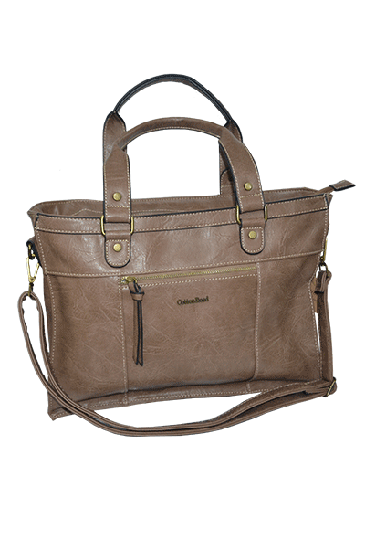 brown cotton road handbag